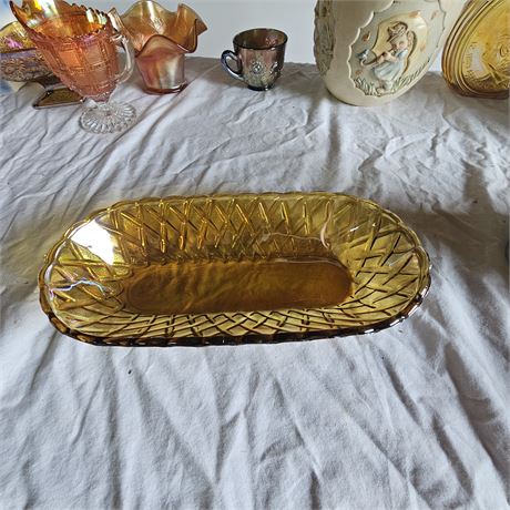 Vintage Indiana Glass amber carnival glass oblong celery or cracker dish in the