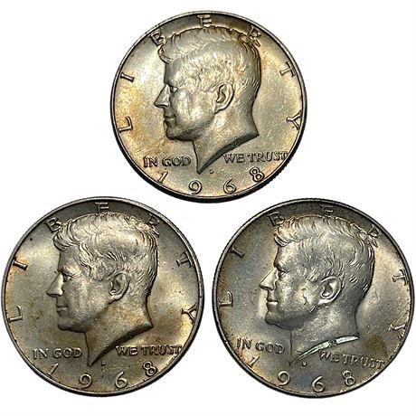 1968 Kennedy 40% Silver Half Dollar Coins