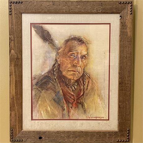 Nicholas de Grandmaison Signed "Chief Coldweather" Framed Art Print
