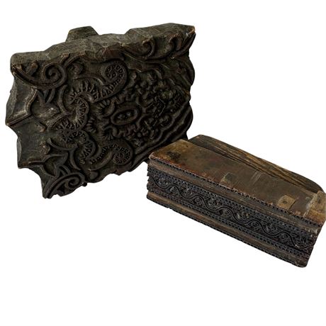 Antique Indian Hand Carved Wooden Textile Fabric Block Prit Stamps