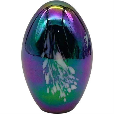 Vtg Iridescent Metallic-Look Egg-Shaped Art Glass Paperweight