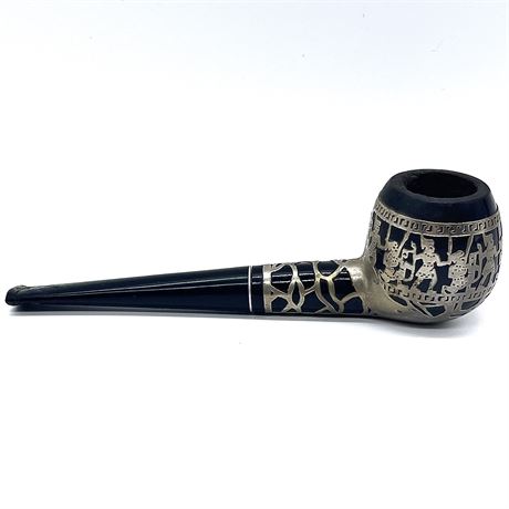 Vintage Medico Sterling Overlay Tobacco Pipe with Egyptian Motif