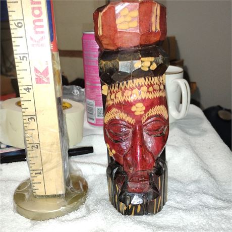 Jamaica Wooden Hand Carved Tiki Head Statue/Totem Solid Wood