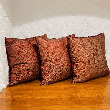 Decorative Silk Blend Accent Pillows Set of Three