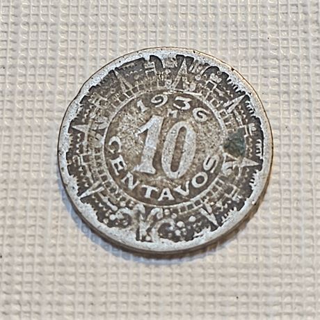 1936 Mexican 10 Centavos coin.