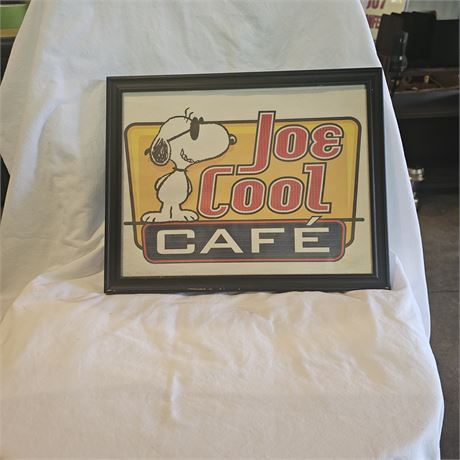 Framed sign for a "Joe Cool Café" featuring Snoopy