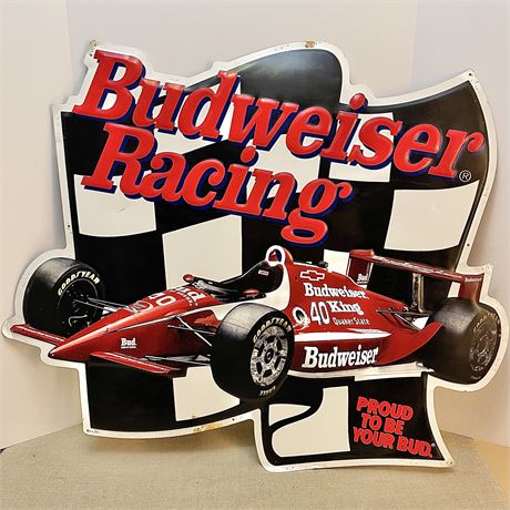 1994 Budweiser Beer Indy Car Racing Embossed Metal Advertising Sign