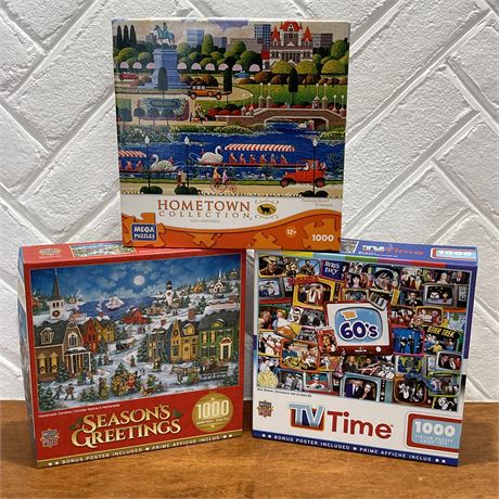 Grouping of 1000 Piece Family Fun Puzzles