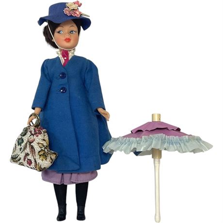 1960s Mary Poppins Vinyl Doll by Horsman w/ Clothing, Purse & Umbrella