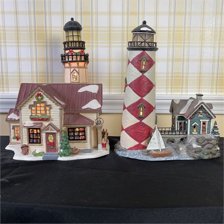 2002 Santa's Workbench Lighted Freedoms Choice and Towering Cliffs Lighthouses