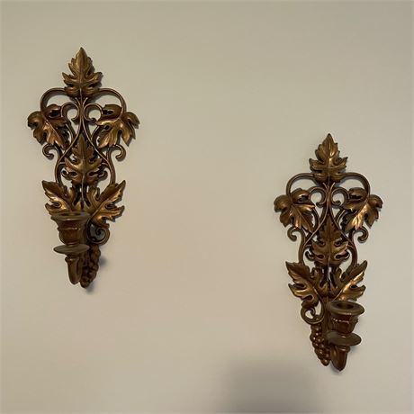 Hollywood Regency Style Candle Wall Sconce Pair