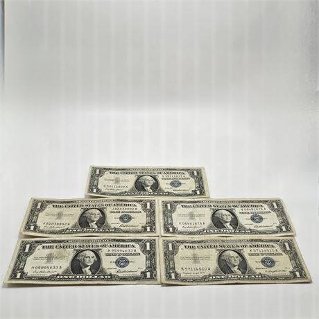 (5) 1957 $1 Dollar Bill Silver Certificates