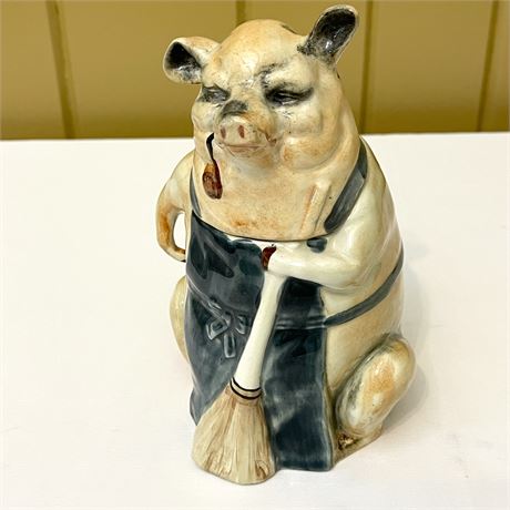 Vtg Majolica Pig Humidor Tobacco Jar Made in Portugal