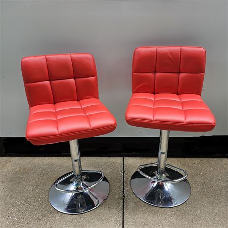 Adjustable counter height swivel bar stools~red low back