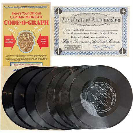 Vtg Captain Midnight Code-O-Graph Decoder, Certificate of Commission & Records