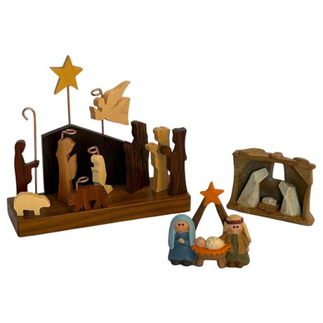 Handcrafted Jerry Krider Wood, Bryan Attaway Pottery & Blossom Bucket Nativities
