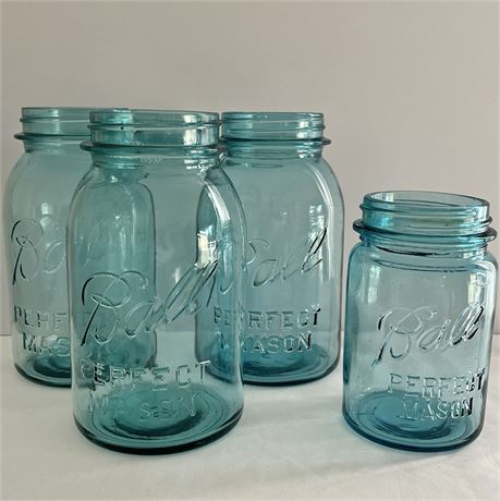 (4) Blue Canning Ball Mason Jars