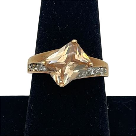12K Yellow Gold Diamond Champagne Ice Crystal Size 8 Ring