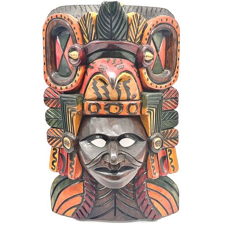 Hand-Carved Wood Mayan Mask
