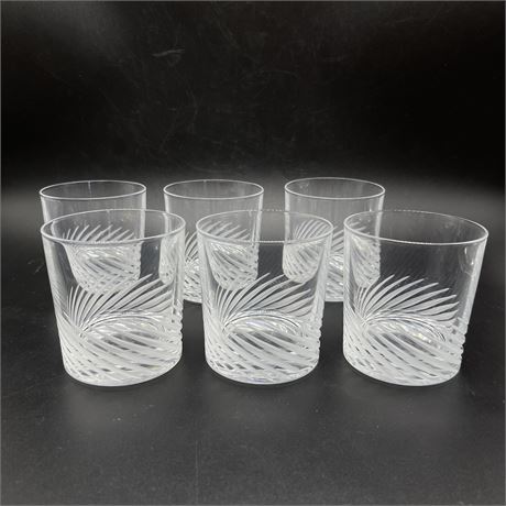 (6) Cristal D'Arques Etched Swirl Glass Durand Spirale Mate Old Fashion Glasses