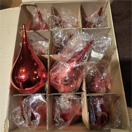 Large box of red ornaments