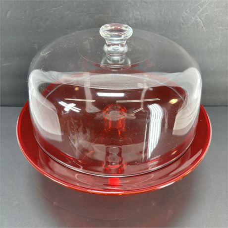 Striking Red Crystal Covered Cake Plate Server