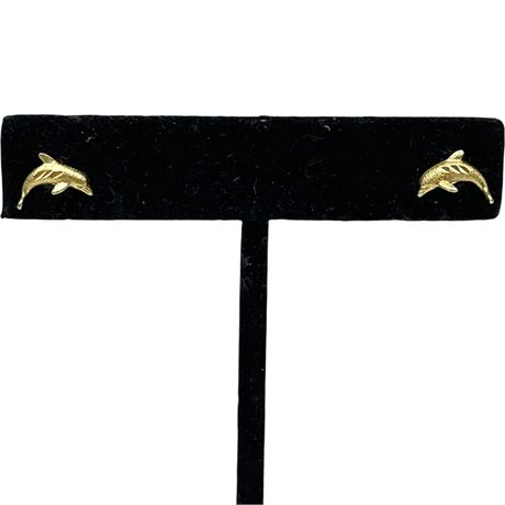 14K Yellow Gold Dolphin Stud Earrings