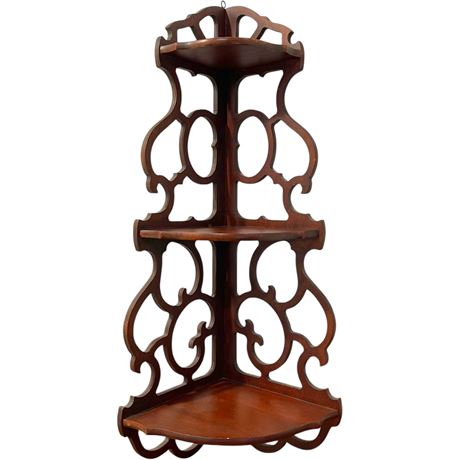 Vtg Butler 3-Tier Corner Wood Scroll Wall Shelf