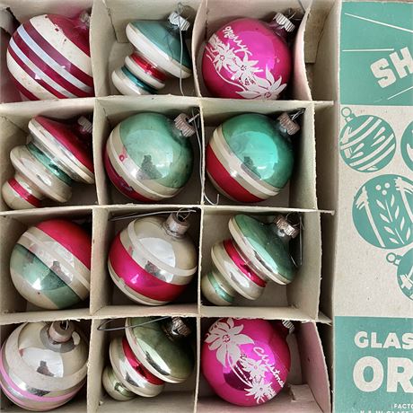 Vtg Glass Multi-Colored Ornaments - 12 Count