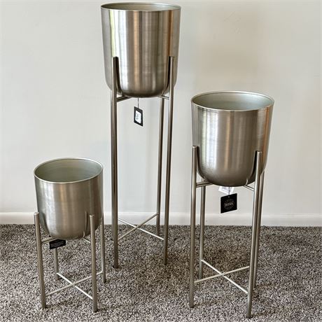 Set of 3 Metal Planters on Stands Crafted in India