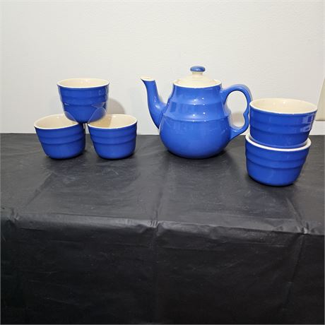 Oxford Royal Blue & White Teapot w/ 5 Cups