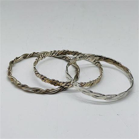 Stack of Three Silvertone Bangle Bracelets
