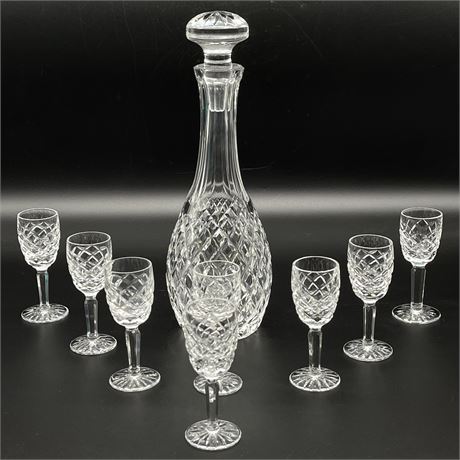 Waterford "Comeragh" Crystal Decanter w/ 8 Stemmed Cordial Glasses