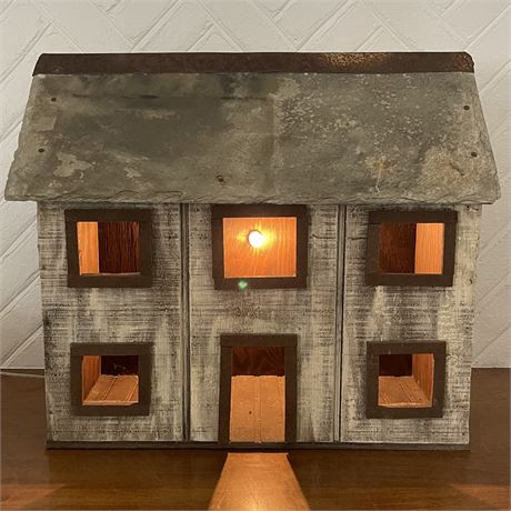 Large Handcrafted Rustic Slate Top Wooden Lighted House - 2 ft. long