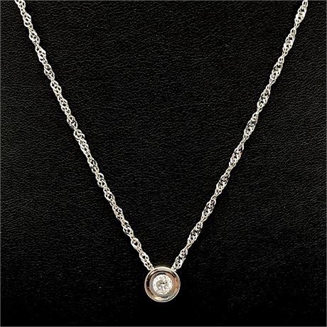14K White Gold Twisted Singapore Chain w/ 14K .80 CTW Diamond Pendant w/ COA