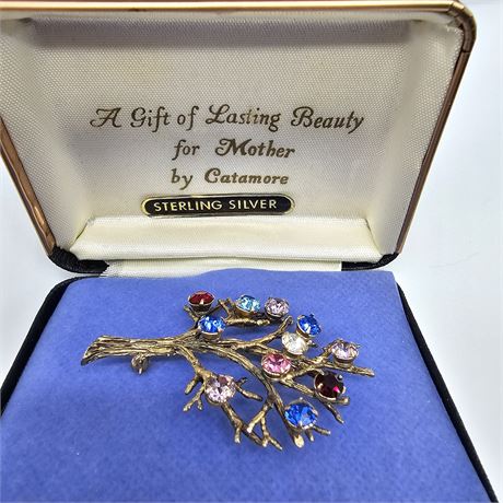 Vintage Sterling Silver Vermeil Tree of Life w/Multi-Colored Accent Stones