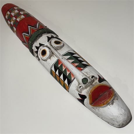 3 ft Wooden African Hand Carved and Painted Wall Mask