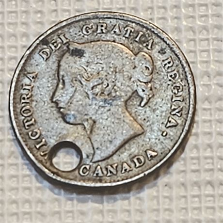 1894  Canadian five-cent coin featuring Queen Victoria.