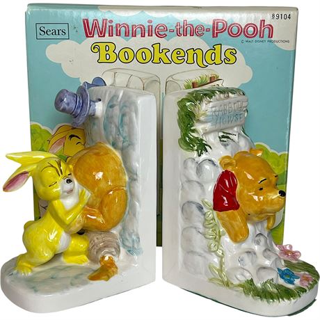 Vtg Walt Disney "Winnie-the-Pooh" Ceramic Bookends w/ Original Box