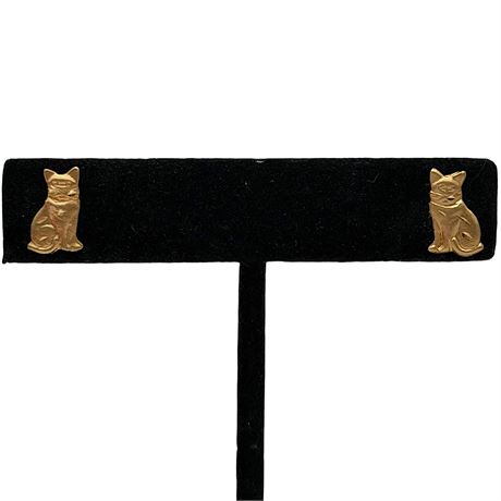 14K Yellow Gold Textured Cat Stud Earrings