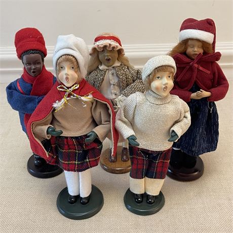 (5) Vtg Byers'-Choice-Style Caroler Figurines