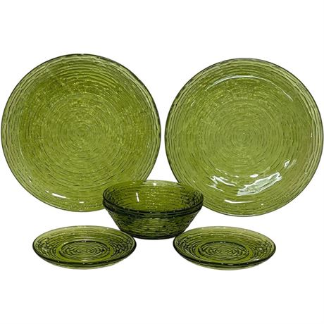 (6) Vtg Anchor Hocking "Avocado Soreno" Dinnerware Pieces