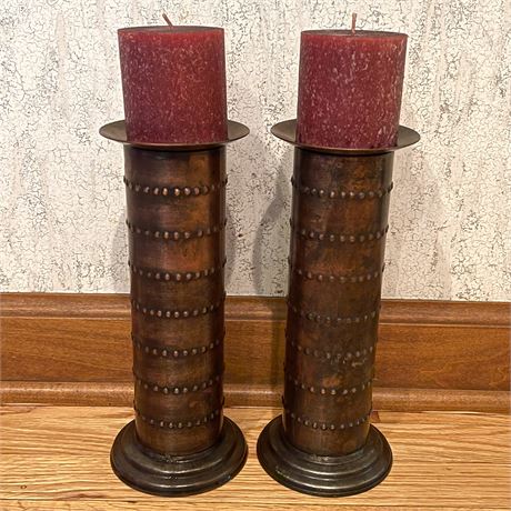 Pair of Copper Toned Candle Holders