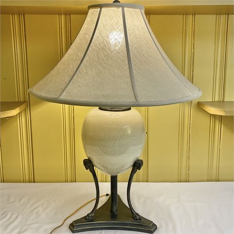 Ceramic Crackle-Glazed & Claw Feet Ram Head Metal Base Table Lamp