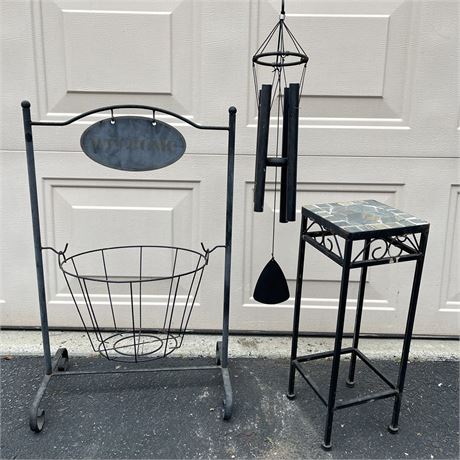 Outdoor Planter, Plantstand and Windchimes