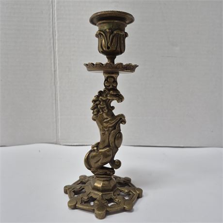 Antique Brass Ornate Lion Candlestick