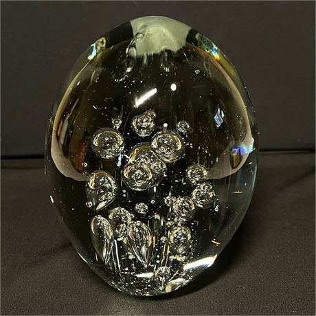 Vtg Controlled Bubbles Clear Art Glass Paperweight