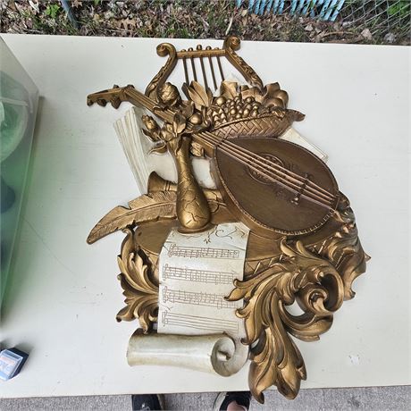 Art deco Syroco  Musical Instrument harp Wall Sculpture Mandolin Lyre