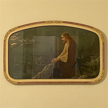 Antique "Jesus Christ on the Mount of Olives" Framed Lithograph Print