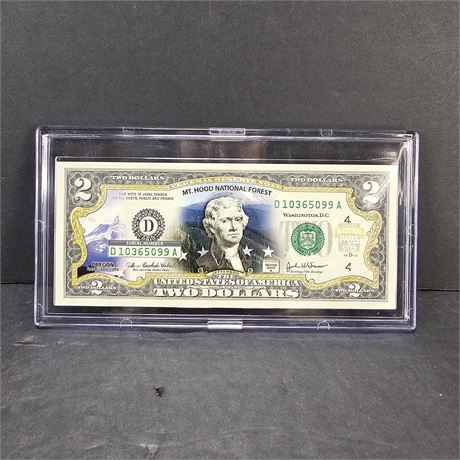 2003 (A) Mt. Hood National Forest $2 Bill - Uncirculated - In Protective Case